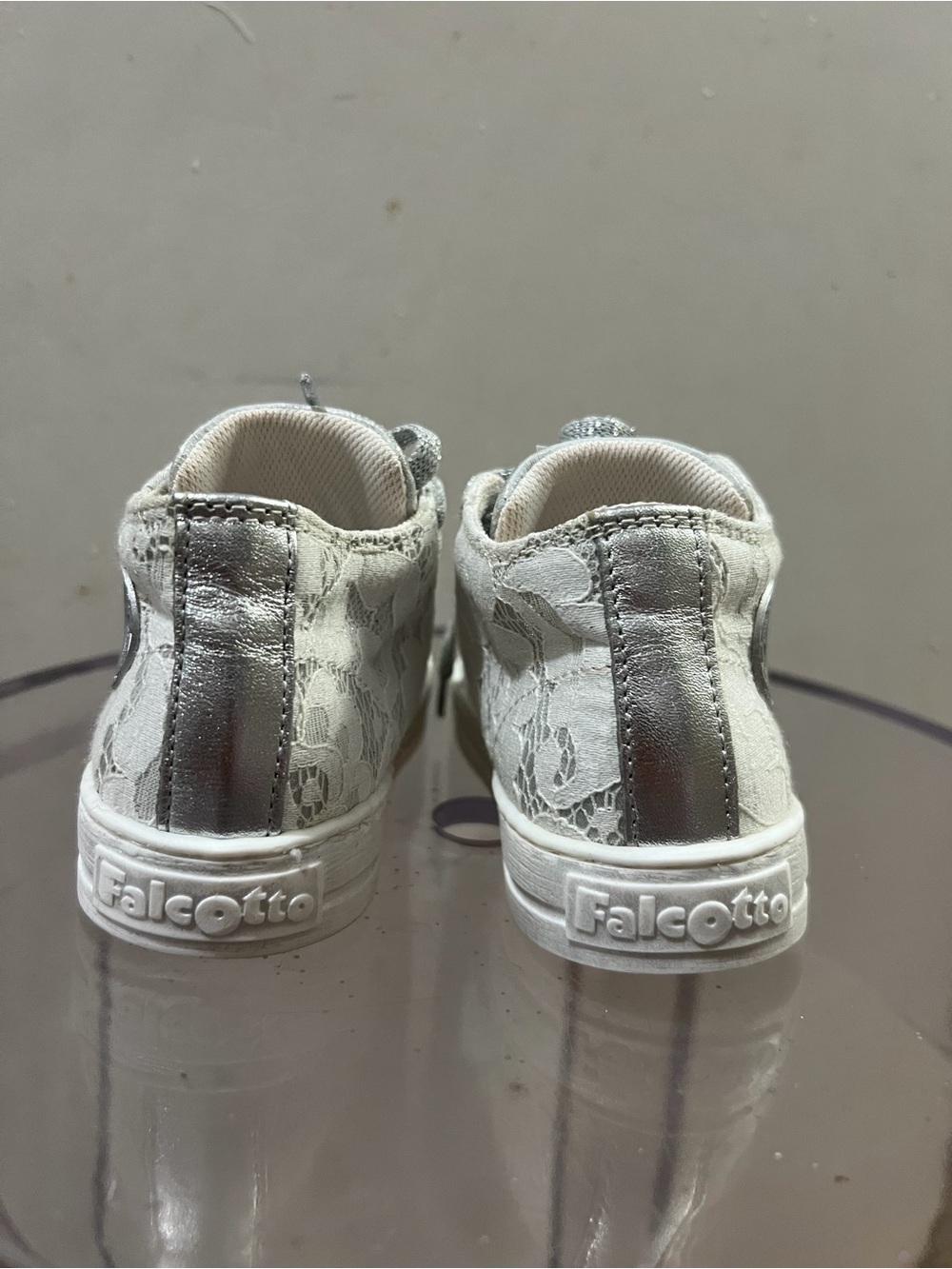 Falcotto Kids White Sneakers with Silver Heel Stripe
